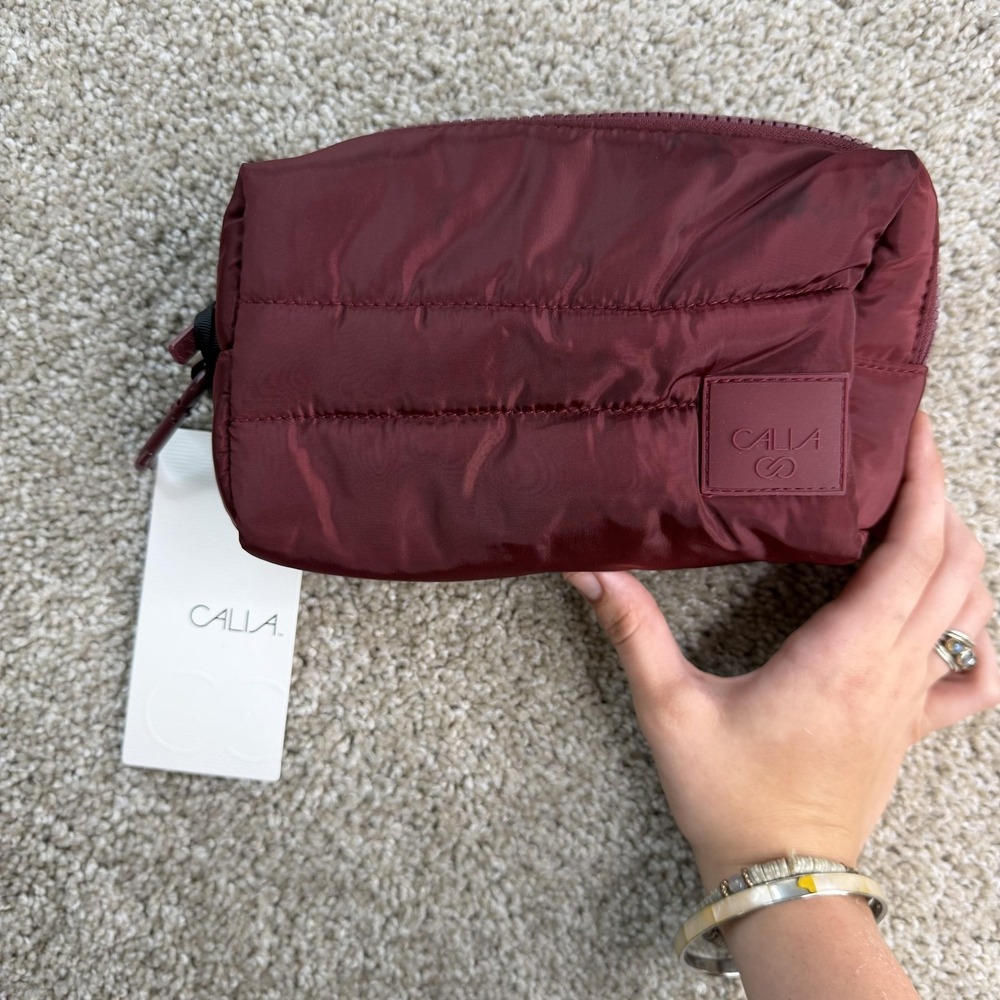 CALIA Cosmetic Makeup Bag Deep Merlot Red Fabric Zip Pouch CAB2560 Travel Case